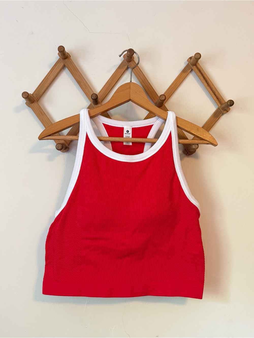 Red Ribbed Workout Tank Top with White Trim